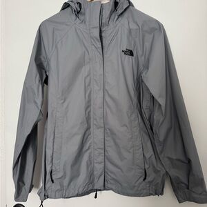 The North Face Light Gray Hooded Rain Wind Jacket dry vent